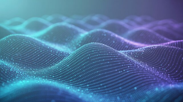 Abstract digital waves of data flow with vibrant blue and purple colors