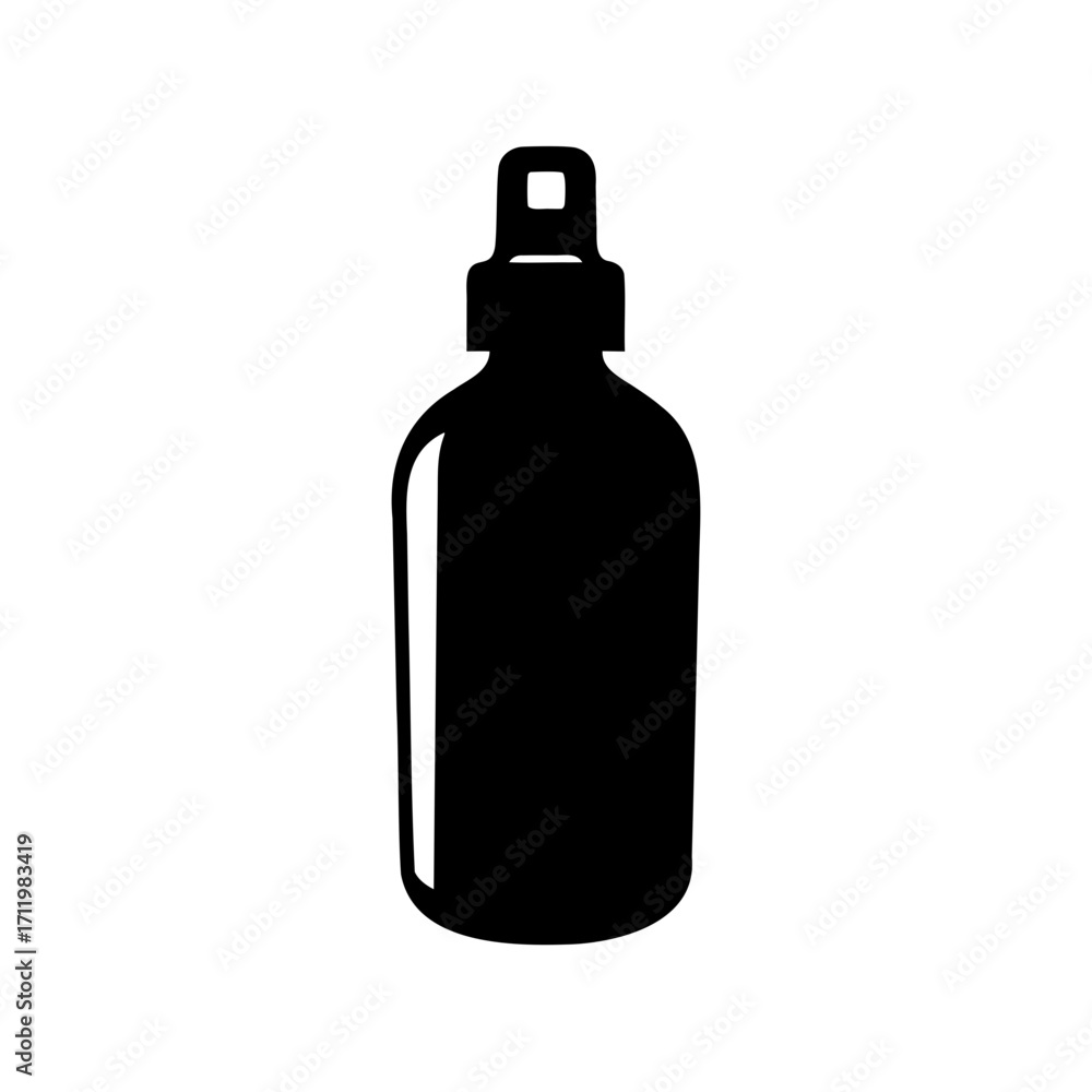 Poster silhouette of a refillable bottle with spray nozzle, a practical and reusable container