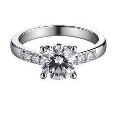 Elegant round diamond solitaire engagement ring on a reflective white surface, perfect for a wedding or luxury jewelry design