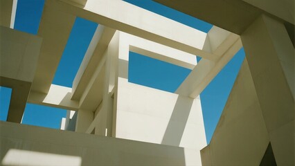 Obraz premium Modern architectural structure with clear geometric shapes and blue sky