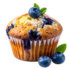 Delicious homemade blueberry muffin snack isolated on a white background