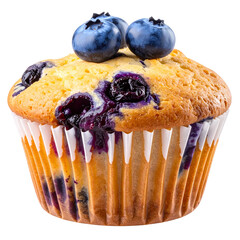 Delicious homemade blueberry muffin snack isolated on a white background