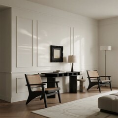 Minimalist Living Room with Wooden Furniture and White Walls