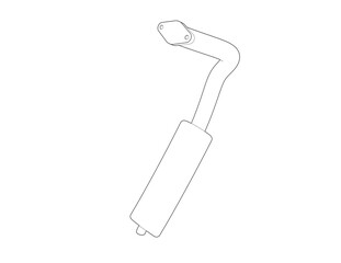 Schematic Diagram: Automotive Exhaust Pipe  Muffler. Simple Line Art Technical Illustration, Ideal for Modern Product Design and Technology Concepts. Black and White Vector CAD Drawing of an Auto Part