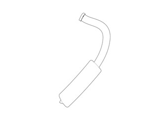 Schematic Diagram: Automotive Exhaust Pipe  Muffler. Simple Line Art Technical Illustration, Ideal for Modern Product Design and Technology Concepts. Black and White Vector CAD Drawing of an Auto Part