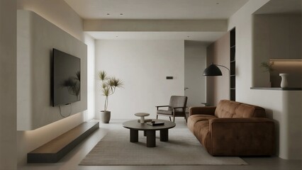 Fototapeta premium Modern minimalist living room with sleek furniture and neutral tones