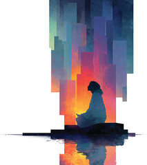 Abstract Meditation Illustration with Colorful Shapes and Gradient