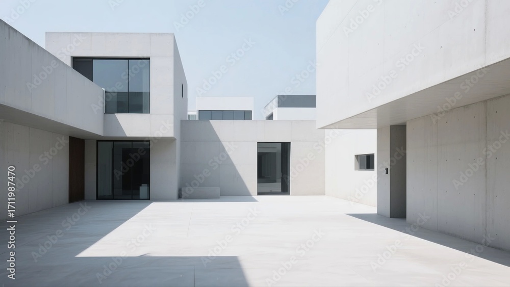 Poster Modern minimalist architecture with clean lines and open space