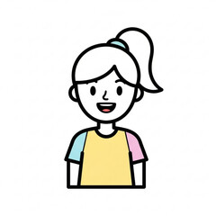 Obraz premium Illustration of cartoon girl with ponytail smiling