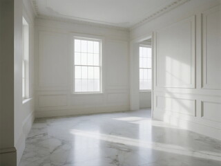 Fototapeta premium Bright and empty room with white walls and large windows