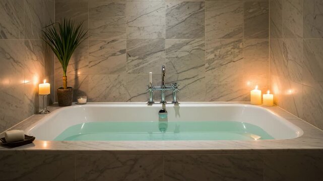 A modern Jacuzzi with candles symbolizes a romantic spa evening.