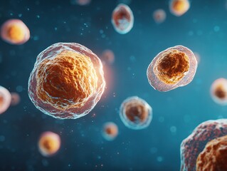 Naklejka premium Abstract Illustration of Human Cell on Blue Background 