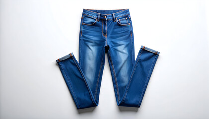 Pair of Light Wash Blue Jeans, Fashionable, Stylish, Modern, Casual, Trendy.
