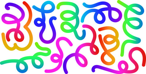 Rainbow Abstract Doodle Line Art Background | Colorful Curly Wave Pattern for Playful Posters, Kids Party Flyers, Festival Banners, and Creative Design Templates