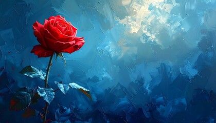 Beautiful Red Rose in Soft Blue Light.