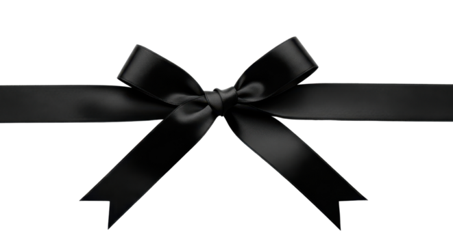 Elegant black ribbon bow isolated PNG with Transparent Background