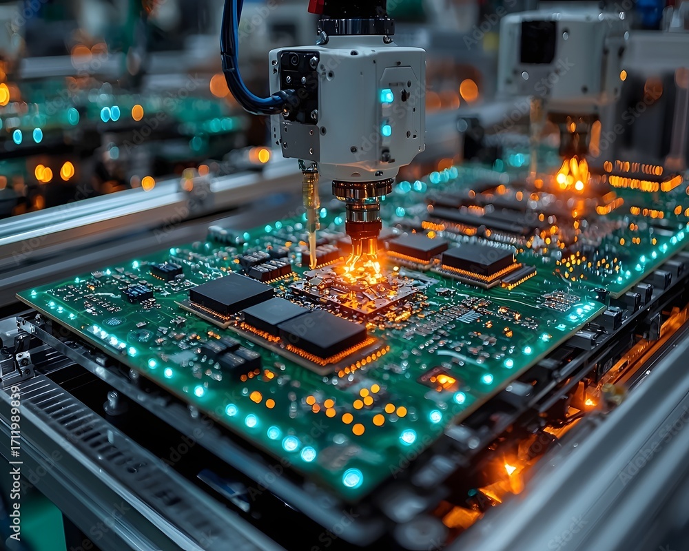 Poster automated assembly of electronic components on a circuit board in a high tech industrial setting