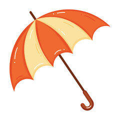 Umbrella with watercolour texture  in red and beige colours on transparent background. Fall element. Clip art. Cute autumn doodle icon. Vector illustration.