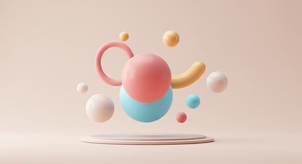 Obraz premium Pastel geometric shapes create modern trendy art