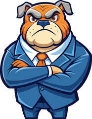 Cartoon illustration of a muscular bulldog wearing a hat and collar