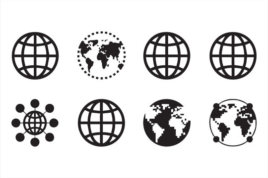 Geography and global education icons with maps and globe outlines for school projects