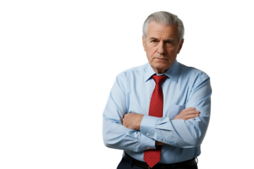 Serious man in formal attire with arms crossed