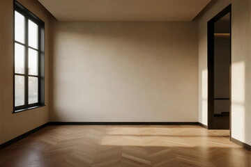 Empty room with wooden floor and large window for interior design inspiration