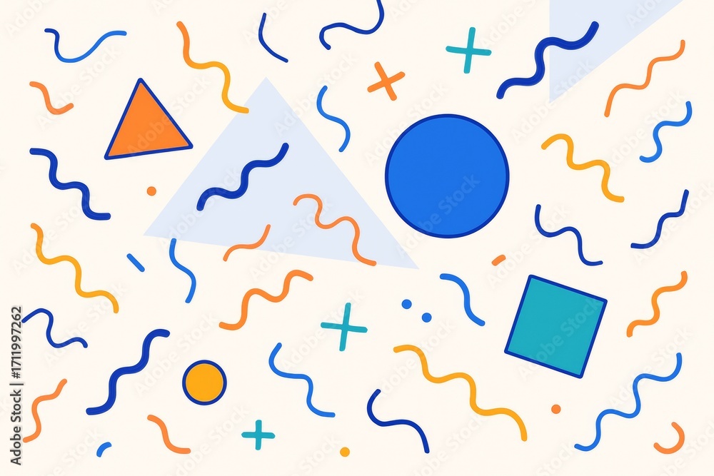 Aufkleber abstract geometric background with colorful shapes and squiggles on a light pastel surface evoking p