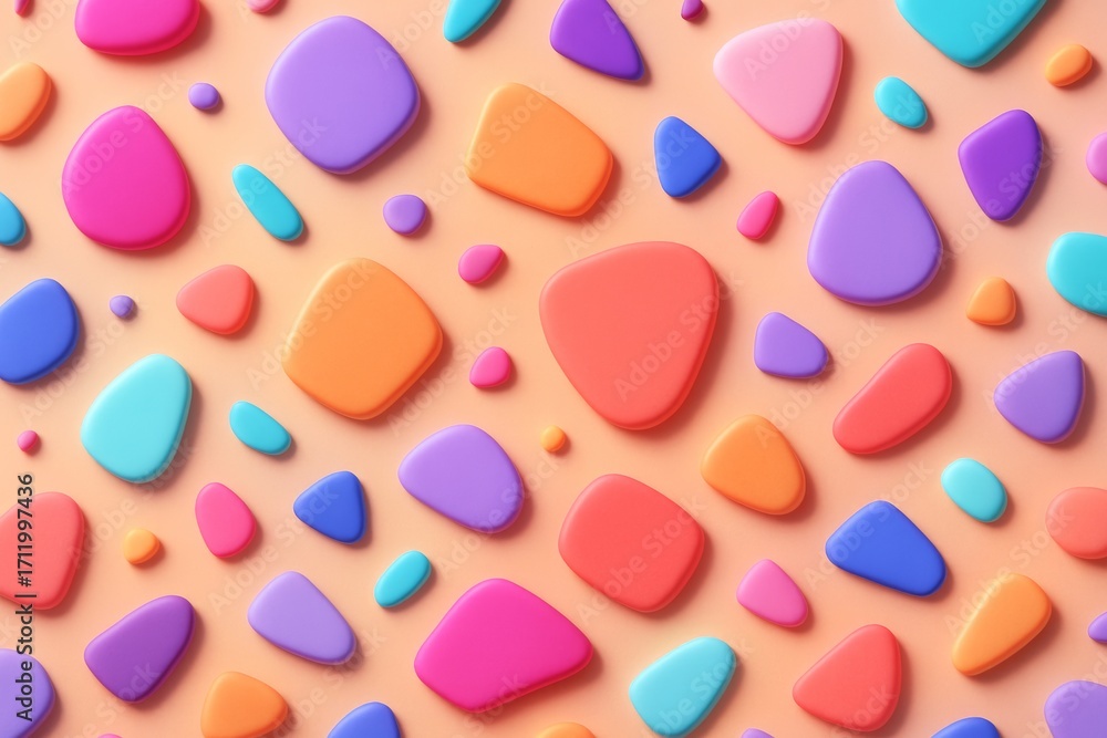 Aufkleber colorful abstract geometric pebble shapes scattered on soft background in playful minimal layout wit