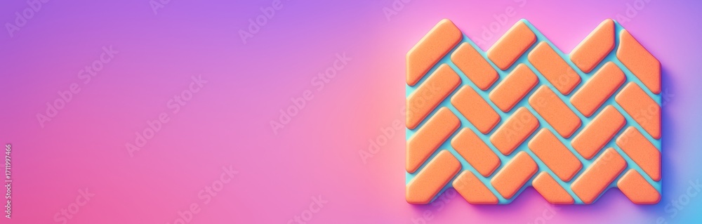 Poster abstract geometric tile pattern with orange and blue elements on vibrant pink-purple gradient backgr