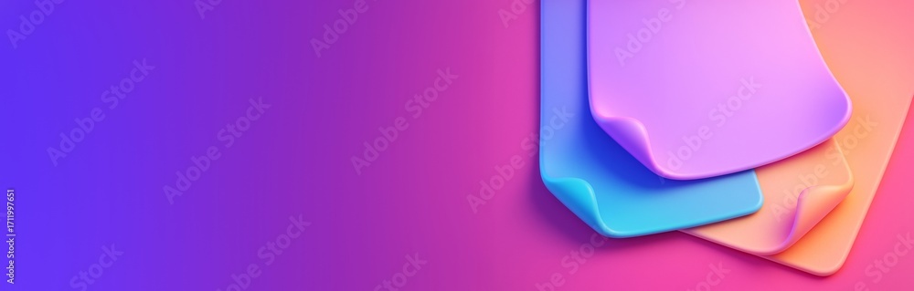 Poster colorful layered abstract shapes on vibrant gradient background with blank space for design, poster,