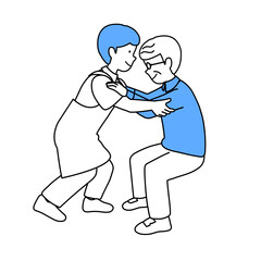 高齢者の立ち上がりを介助する介護士