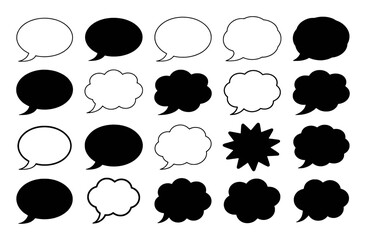 Collection of Black and White Speech Bubbles and Thought Clouds