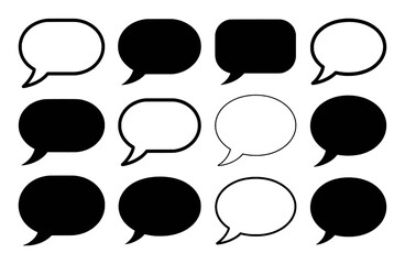 Collection of Black and White Speech Bubbles for Communication and Dialogue