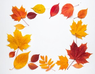 Fototapeta premium Autumn leaves frame background with yellow, red, orange and brown hues.