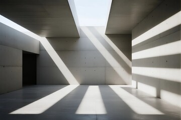 Minimalist concrete interior with sunlight streaming in