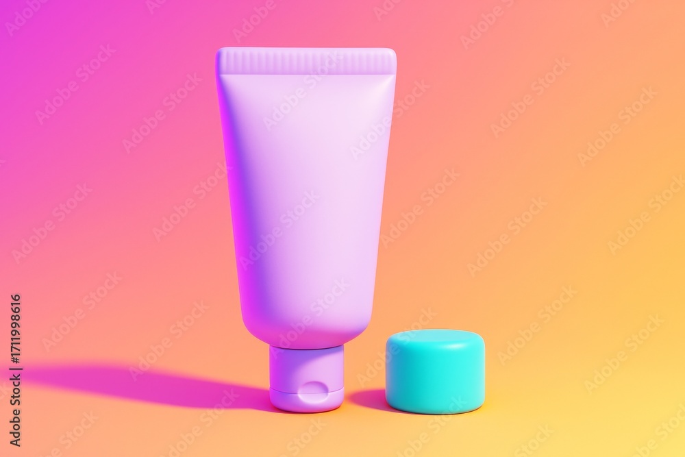 Poster cosmetic tube mockup with turquoise cap on vibrant gradient background for branding and design prese