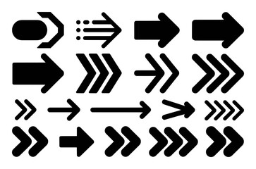 Collection of Black Arrow Icons Pointing Rightward