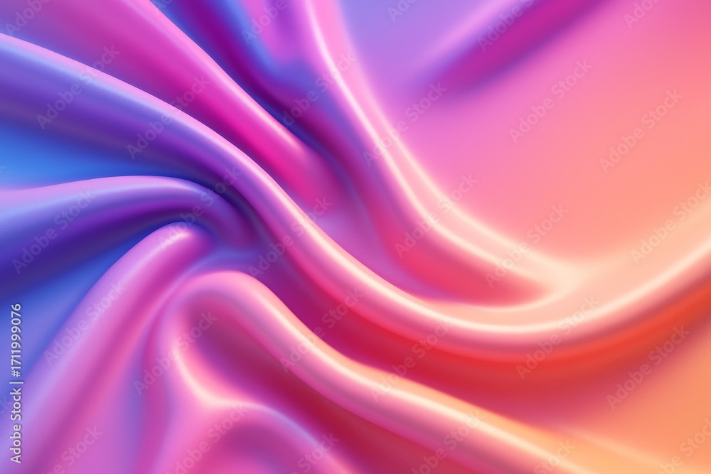 Poster abstract flowing satin-like fabric with smooth folds, vibrant gradient colors and soft light effect 