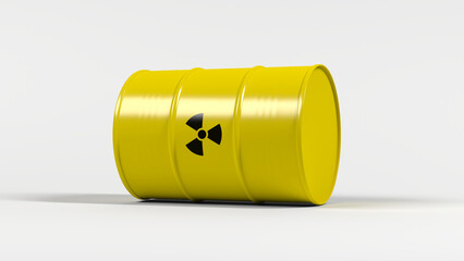 Yellow barrel with radioactive symbol. Isolated. 3d illustration.