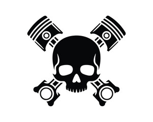 Crossed pistons and skull emblem for automotive or biker culture
