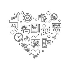 I Love Investment and Trading Heart thin line banner - vector illustration