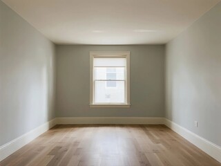 Fototapeta premium Empty room with light gray walls and wooden flooring