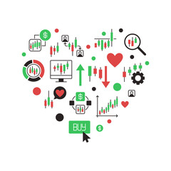 Investment and Trading Heart colored banner - vector Blockchain Investment illustration