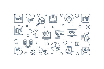 Investment and Trading thin line horizontal banner - vector Mastering Crypto Trades colored illustration