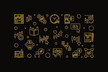 Spot Crypto Trading vector outline blue horizontal illustration or banner