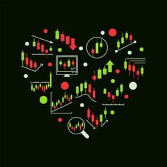 Stock Market Trading Heart vector illustration or banner in flat style