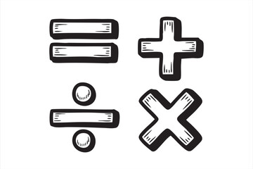 Obraz premium Hand-drawn vector icons of math operations for education and learning backgrounds
