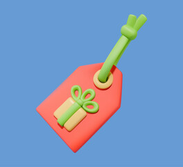 3D Gift Tag Label Icon on Blue