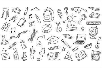 Naklejka premium Hand-drawn doodle vector set of music instruments and audio equipment for creative design